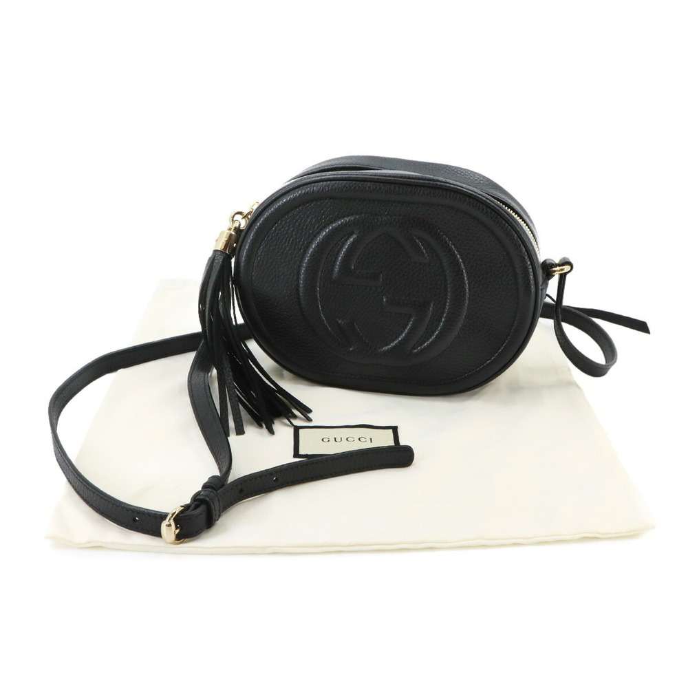 Gucci Soho Shoulder Handbag, Leather, Black, 747779, Gold Hardware